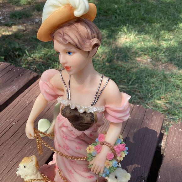 D Capoli Collection Porcelain Figurine Lady with Dogs and Flowers Collectible - Picture 5 of 6